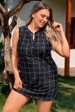 Black Checkered Elegant Vintage Plus Size Swimdress