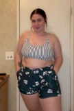 Striped & Floral Adjustable Straps Trendy Plus Size Bikini Top with Boy Short Set