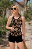 Bohemia Floral Print Sleek Elegant Tankini Top And Boy Short Set