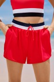 Red Colorblock Summer Passion Sporty Athletic Short with Pockets