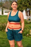 Green Leopard Scoop Neck Racerback Plus Size Bikini Top With Boy Short Set