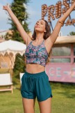 Green Floral Crossback HighWaisted Bikini Top with Boy Short Set