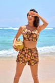 Floral Knot Front CutOut Cute Bikini Top and Boy Short Set