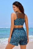 Floral Mesh Neck Stylish Bikini Top and Boy Short Set