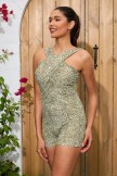 Floral Cross Neck Wide Straps Ruching Tummy Control OnePiece Swimsuit