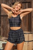 Classic Chic Vintage Black Checkered Bikini Top with Boy Short Set