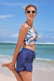 Blue Romantic Floral Adjustable Strap Bikini Top with Boy Shorts Set