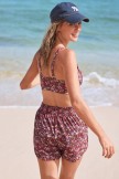 Burgundy Floral Adjustable Strap Vintagestyle Bikini Top with Boy Short Set
