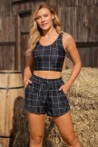 Classic Chic Vintage Black Checkered Bikini Top with Boy Short Set