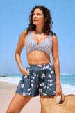 Striped & Floral VNeck Chic Bikini Top and Boy Short Set
