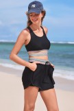 Black Racerback Zipper Back Rainbow Hem Ethnic Style Bikini Top and Boy Short Set