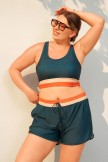 Teal Colorblock Zipper Back Sporty Plus Size Bikini Top with Boy Short Set