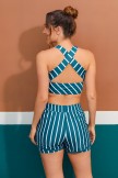 Green Striped Scoop Neck Sporty Bikini Top With HighWaisted Boy Legs