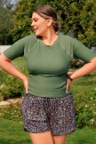 Green ShortSleeved Zipper Sporty Plus Size Tankini Top with Boy Short Set