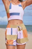 Full Energy and Sporty Vibes Multicolor Colorblock Geometric Bikini Top with Boy Short Set