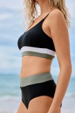 Black Colorblock Minimalist Cute Bikini Set