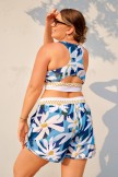Floral Racerback Charming Plus Size Bikini Top with Boy Short Set