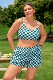 Green Checked HighWaisted Sporty Plus Size Bikini Top And Boy Short Set