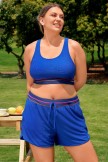 Royal Blue Racerback Sporty Plus Size Bikini Top and Boy Short Set