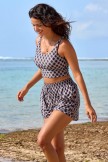 Black Checked Wide Straps Sporty Bikini Top and Boy Short Set