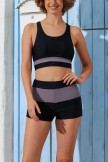 Black Colorblock Wide Straps Scoop Neck Bikini Top With Boy Shorts Sets