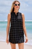 Black Checkered Elegant Vintage Swimdress