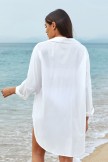 White FoldOver Collar Neck Long Sleeves Irregular Hem Cover Up