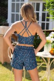 Graceful Chic Blue Floral Crossback Bikini Top and Boy Short Set