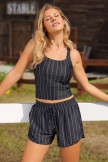 Black Striped Slim Fit Classic Timeless Bikini Top and Boy Short Set