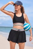 Black Racerback Zipper Back Rainbow Hem Ethnic Style Bikini Top and Boy Short Set