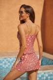 Red Geometric Print Sweetheart Neck Tankini Set