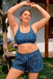 Daisy Floral Scoop Neck Stylish Plus Size Bikini Top with Boy Short Set