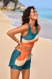 Teal Colorblock Racerback Sporty Bikini Top