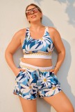 Floral Racerback Charming Plus Size Bikini Top with Boy Short Set