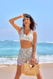 Floral Scoop Neck Flattering Bikini Top and Boy Short Set
