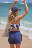 Blue Romantic Floral Adjustable Strap Bikini Top with Boy Shorts Set