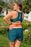 Green Leopard Scoop Neck Racerback Plus Size Bikini Top With Boy Short Set