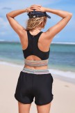 Black Racerback Zipper Back Rainbow Hem Ethnic Style Bikini Top and Boy Short Set