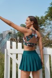 Green Floral Crossback Bikini Top and Skirt Set