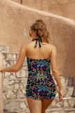 Vibrant Colorful Floral Sweetheart Neck Vintage OnePiece Swimsuit