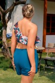 Floral Ruffled OneShoulder Plus Size Bikini Top with Boy Short Set