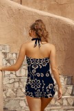 Black Geometric Sweetheart Neck Vintage OnePiece Swimsuit