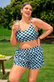 Green Checked HighWaisted Sporty Plus Size Bikini Top And Boy Short Set