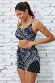 Black Floral Adjustable Straps Bikini Top And Unique Short Set