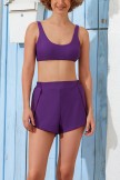 Solid Purple Bikini Top And HighWaist Elastis Boy Shorts