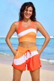 Orange Colorblock Racerback Sporty Bikini Top