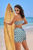 Green Checked HighWaisted Sporty Bikini Top and Boy Short Set