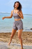 Black Checked Wide Straps Sporty Bikini Top and Boy Short Set