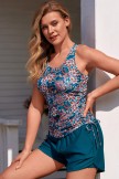 Bold & Lively Green Tropical Flower Style Tankini Top and Boy Short Set