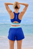 Royal Blue Round Neck Zipper Back Sporty Summer Bikini Top and Boy Short Set